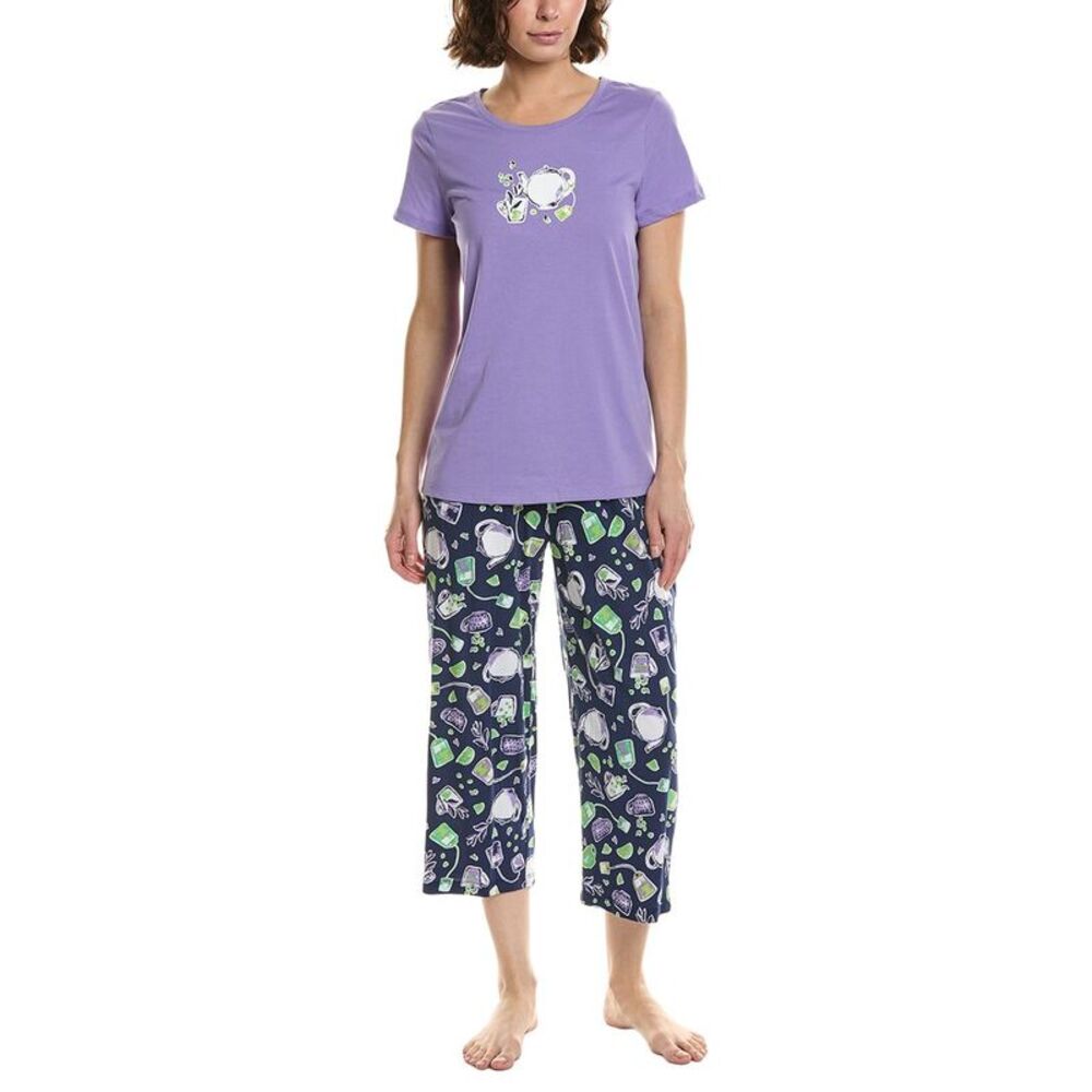 Hue Womens  2Pc T-Shirt & Capri Pajama Set, Purple